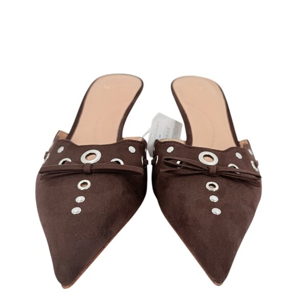 Time and Tru Women's Studded Kitten Heel Brown Mules Shoes Size 9 NWOB - Picture 4 of 11